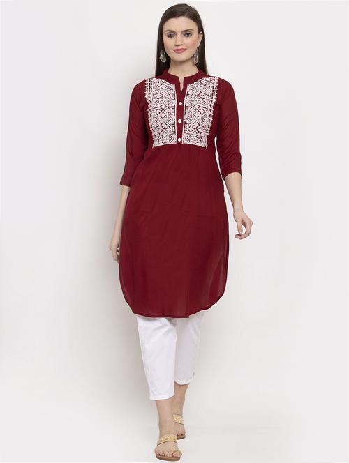 yoke embroidered straight kurta - 17258048 - Very Small Image - 1