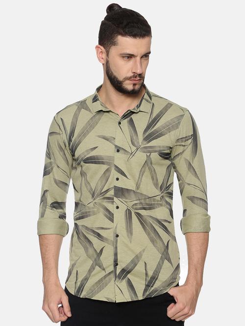 olive green printed casual shirt - 17258351 - Very Small Image - 1