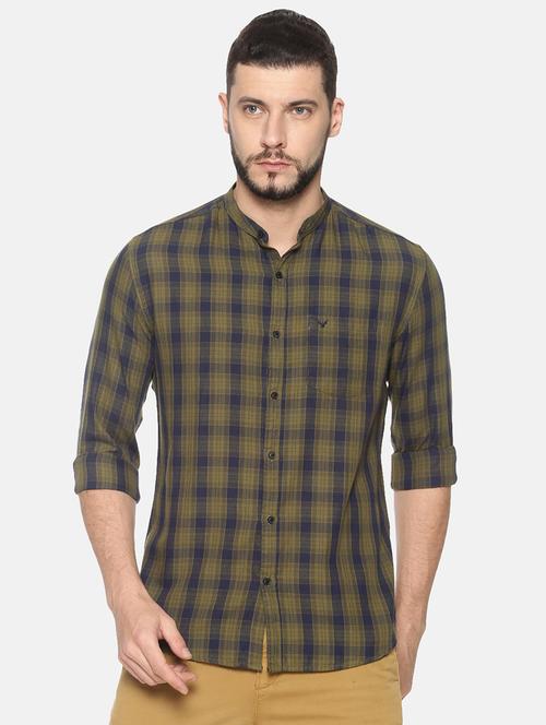 olive green checkered casual shirt - 17258364 - Very Small Image - 1