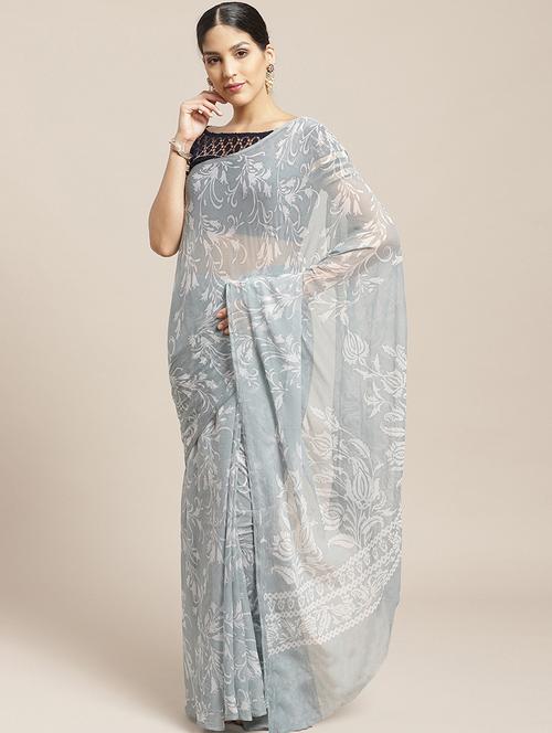 floral printed saree with blouse - 17258513 - Very Small Image - 1