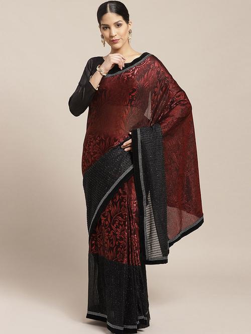 floral zardozi work saree with blouse - 17258531 - Very Small Image - 1