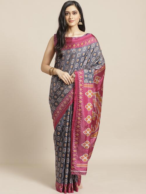 ikat printed saree with blouse - 17258544 - Very Small Image - 1