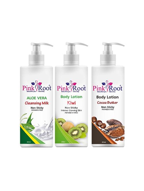 pink root body lotion cocoa butter 200ml, kiwi 200ml with aloe vera cleansing milk 200ml - 17260900 - Very Small Image - 1