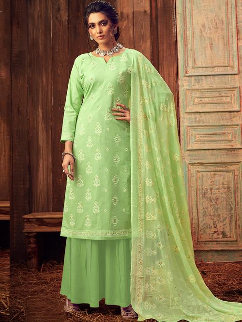 zardozi work palazzo semi-stitched suit - 17260994 - Very Small Image - 1
