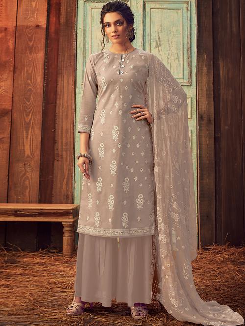zardozi work palazzo semi-stitched suit - 17260996 - Very Small Image - 1