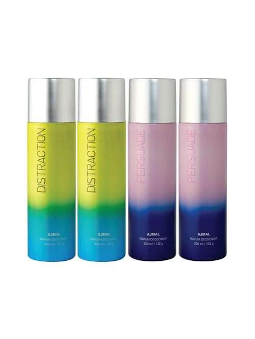 ajmal 2 distraction & persuade deodorant pack of 4 deodorant 200ml each (total 800ml) for unisex+ 4 parfum testers - 17261972 - Very Small Image - 1