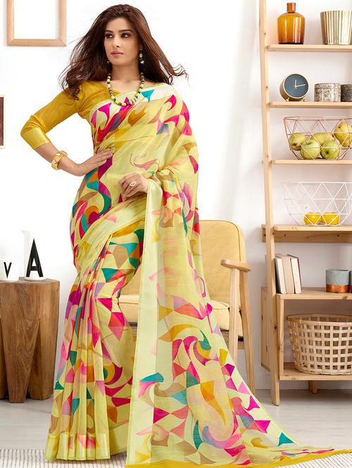 geometric printed saree with blouse - 17262018 - Very Small Image - 1
