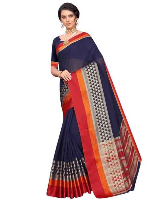 solid bordered saree with blouse - 17262171 - Very Small Image - 1