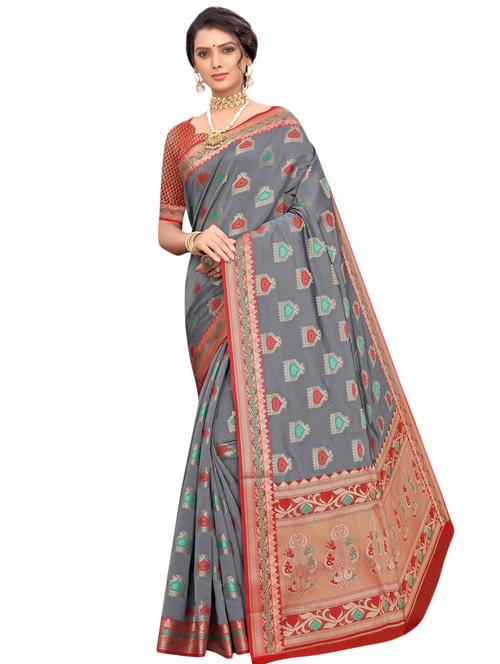 self design jacquard bordered saree with blouse - 17262195 - Very Small Image - 1