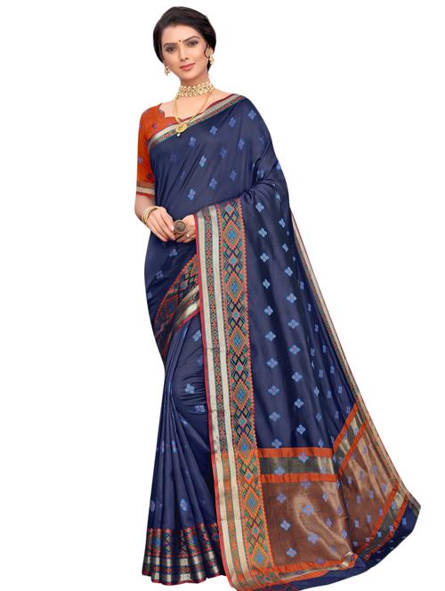 floral jacquard work bordered saree with blouse - 17262203 - Very Small Image - 1