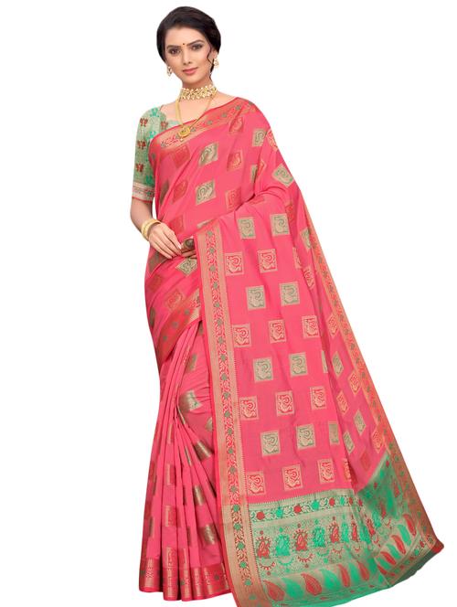 self design jacquard work bordered saree with blouse - 17262212 - Very Small Image - 1