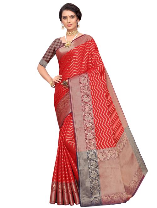 chevron bordered saree with blouse - 17262222 - Very Small Image - 1