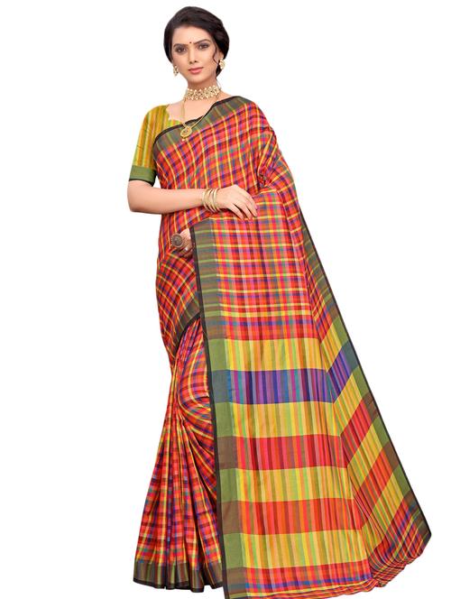 checkered woven saree with blouse - 17262225 - Very Small Image - 1