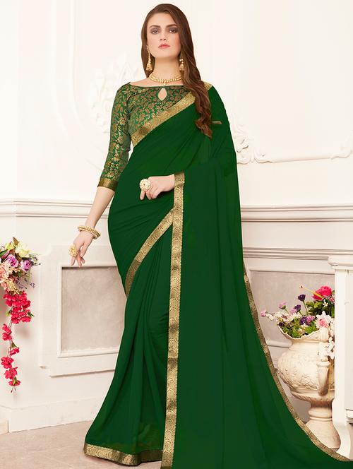 solid bordered saree with blouse - 17262362 - Very Small Image - 1