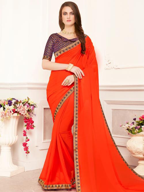 solid bordered saree with blouse - 17262363 - Very Small Image - 1