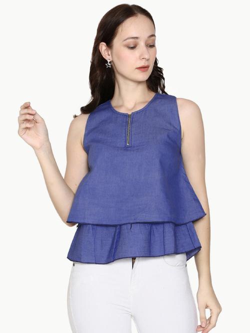 denim peplum top - 17262936 - Very Small Image - 1