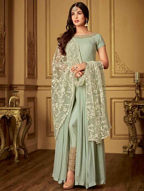 embroidered churidaar suits semi-stitched suit - 17263347 - Very Small Image - 1
