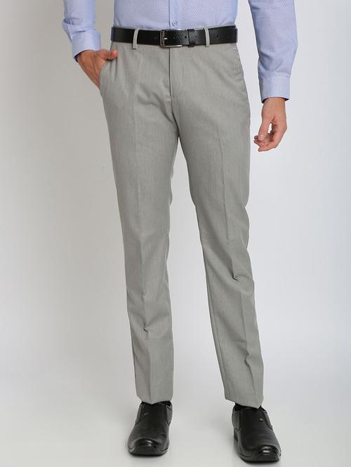 grey solid flat front formal trouser - 17263616 - Very Small Image - 1
