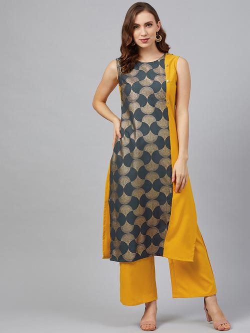 foil print contrast straight kurta - 17263953 - Very Small Image - 1