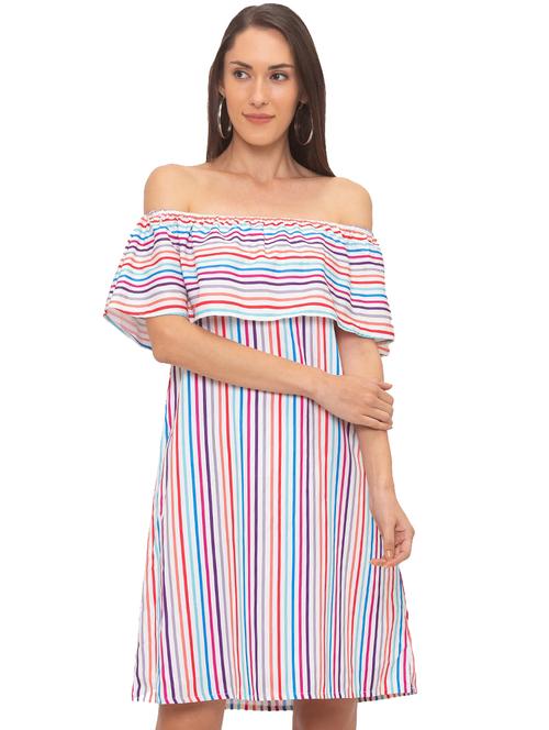 off shoulder striped a-line dress - 17264065 - Very Small Image - 1