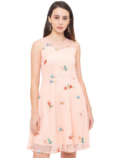 embroidered detail dobby fit & flare dress - 17264067 - Very Small Image - 1
