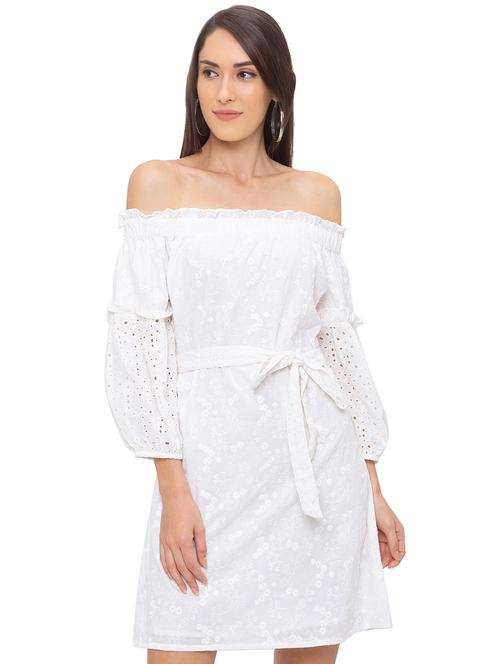 off shoulder schiffli a-line dress - 17264072 - Very Small Image - 1