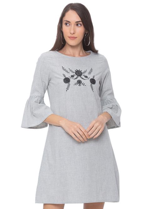 embroidered detail bell sleeved a-line dress - 17264100 - Very Small Image - 1