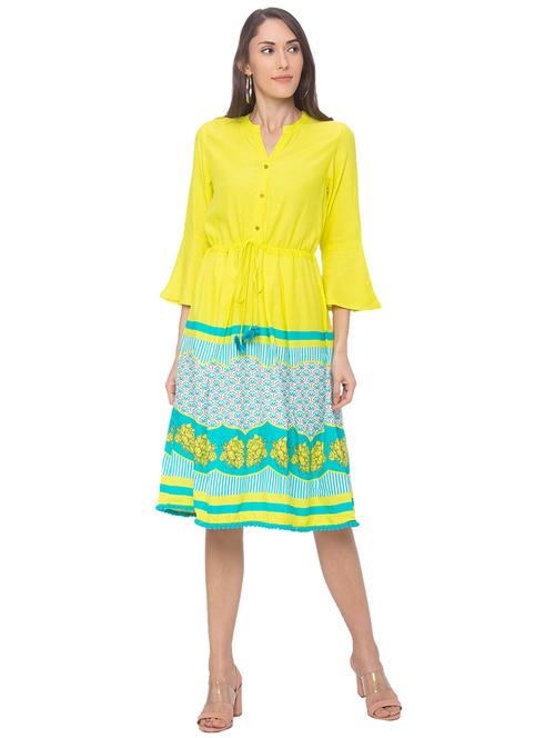 drawstring waist mandarin neck a-line dress - 17264103 - Very Small Image - 1