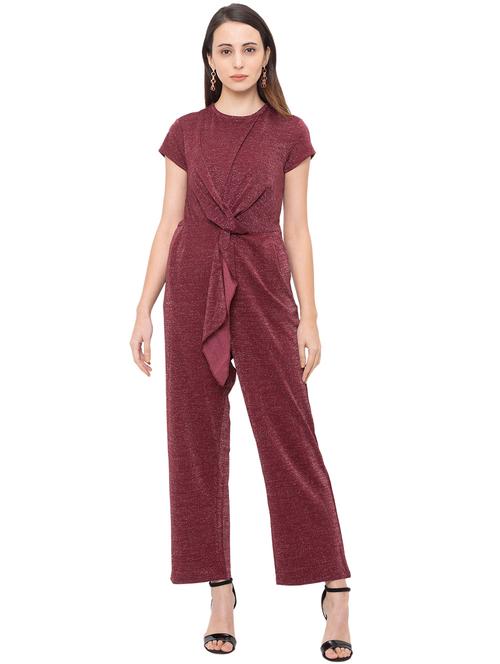 round neck drape detail full leg jumpsuit - 17264110 - Very Small Image - 1