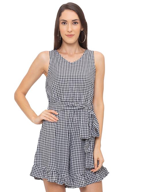 tie front gingham checkered romper - 17264112 - Very Small Image - 1