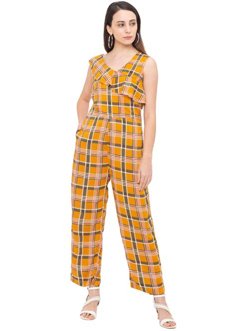 frill detail checkered full leg jumpsuit - 17264115 - Very Small Image - 1