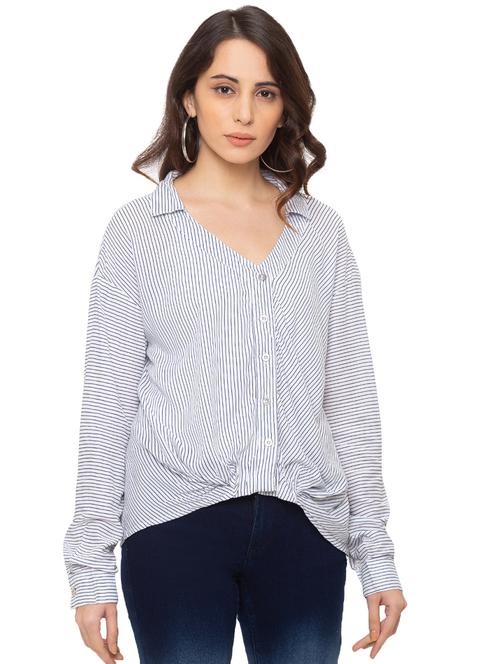 long sleeved striped high low shirt - 17264131 - Very Small Image - 1