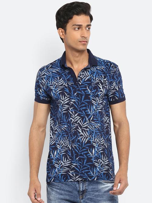 navy blue printed polo t-shirt - 17264684 - Very Small Image - 1