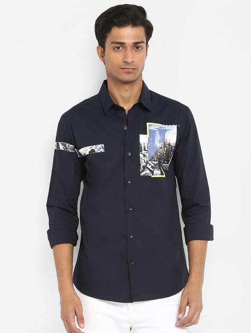 navy blue printed casual shirt - 17264717 - Very Small Image - 1