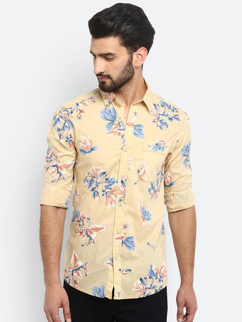 yellow floral print casual shirt - 17264728 - Very Small Image - 1