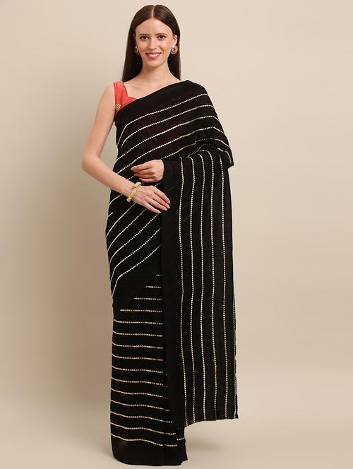 sequined fusion saree with blouse - 17265066 - Very Small Image - 1