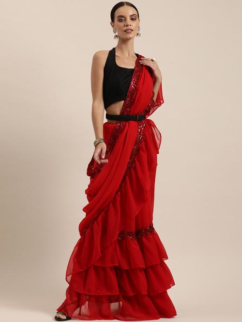 ruffle fusion saree with blouse - 17265173 - Very Small Image - 1