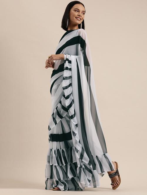 striped printed saree with blouse - 17265192 - Very Small Image - 1