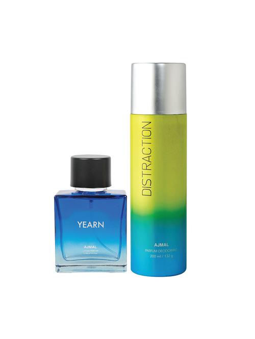 ajmal yearn edp for men 100ml & distraction deodorant for men & women 200ml pack of 2 (total 300ml) + 4 parfum testers - 17265751 - Very Small Image - 1