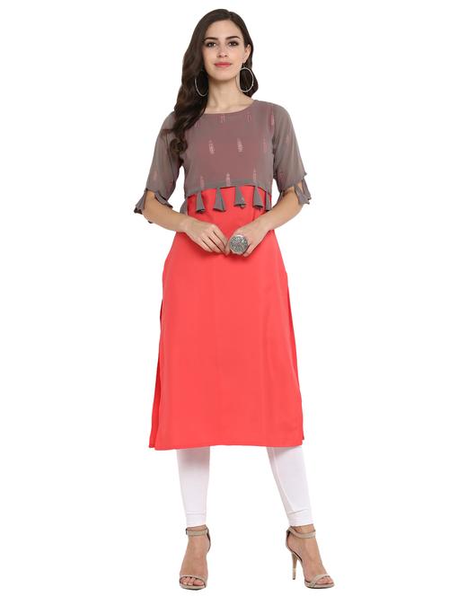 foil print straight kurta - 17265878 - Very Small Image - 1