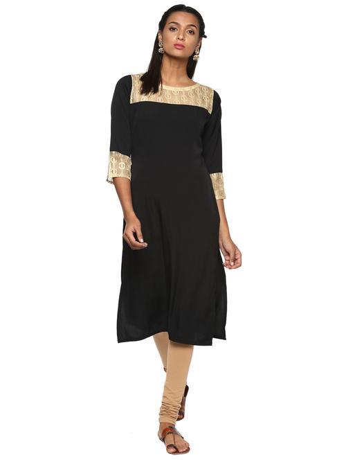 net yoke solid straight kurta - 17265940 - Very Small Image - 1