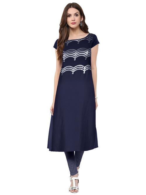 foil print straight kurta - 17265943 - Very Small Image - 1