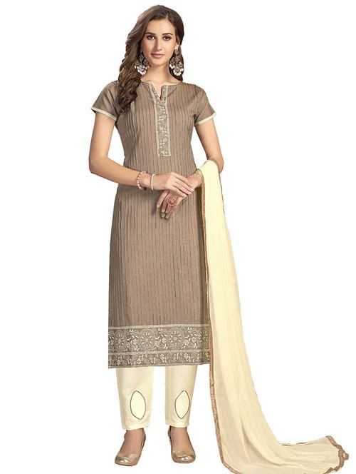 embroidered straight pant unstitched suit - 17266009 - Very Small Image - 1