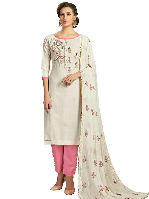 embroidered straight pant unstitched suit - 17266014 - Very Small Image - 1