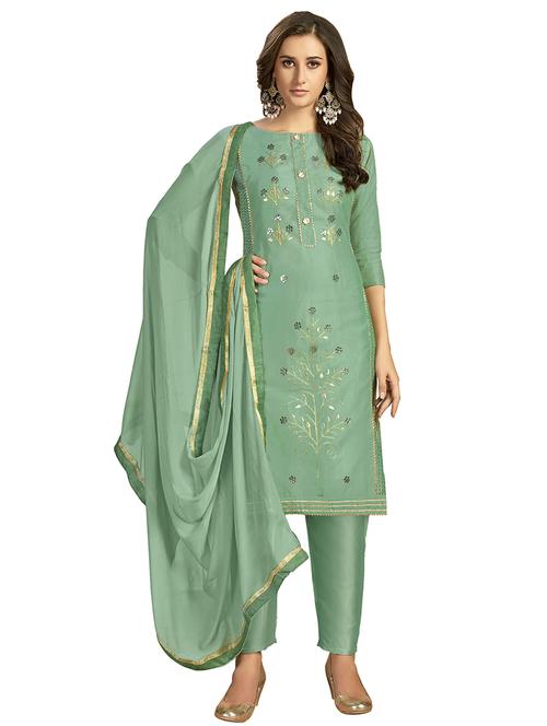 embroidered straight pant unstitched suit - 17266015 - Very Small Image - 1