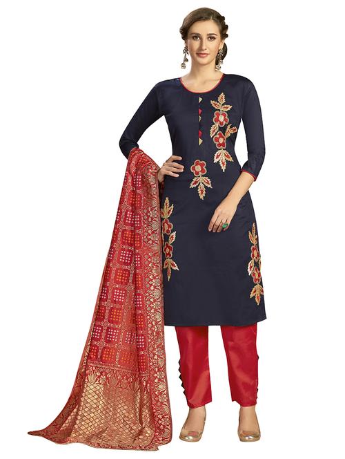 embroidered straight pant unstitched suit - 17266019 - Very Small Image - 1