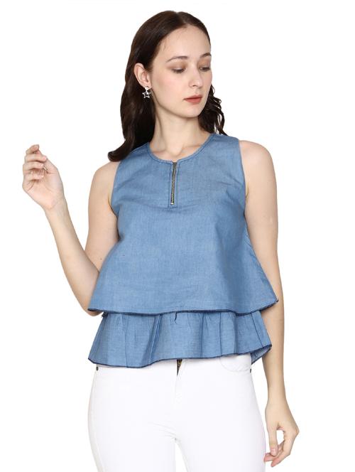 denim peplum top - 17266279 - Very Small Image - 1