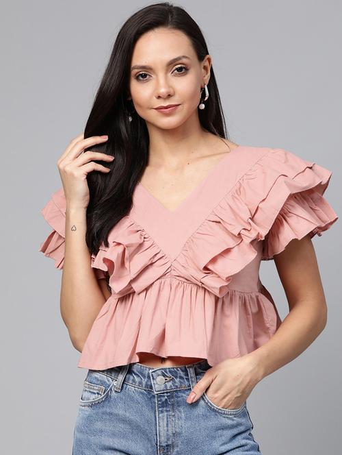 gathered hem frill top - 17266452 - Very Small Image - 1