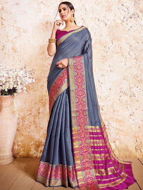 solid woven saree - 17267116 - Very Small Image - 1
