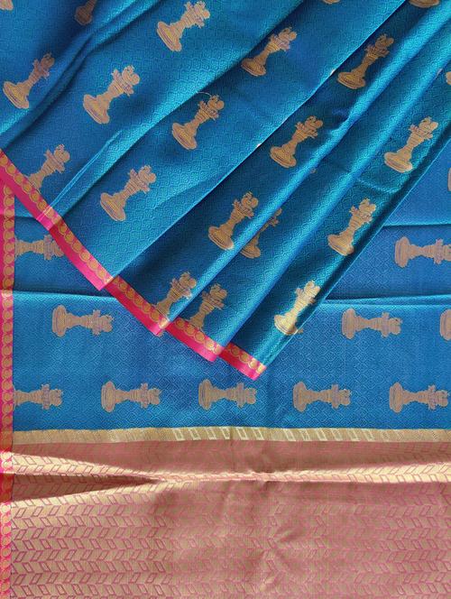 turquoise handloom saree with blouse - 17267765 - Very Small Image - 1